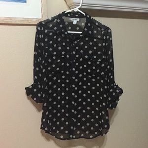 Black and white polka dot sheer button down