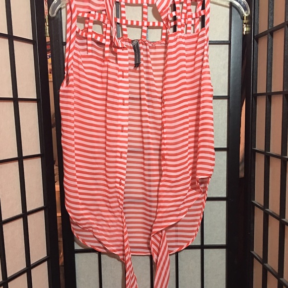 Red and white striped button up