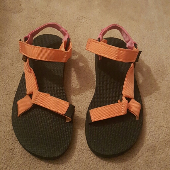 Pink and coral teva sandals