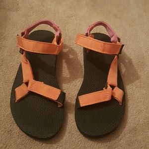 Pink and coral teva sandals