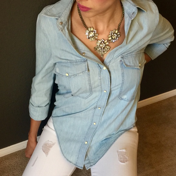 Zara blue denim button down shirt premium - Picture 3 of 4