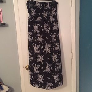 Black Maxi Dress with White and Blue flowers