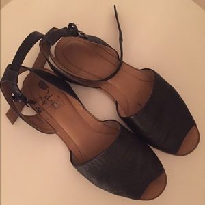 Black genuine leather sandals