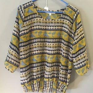 Fun, blue and yellow top. Transparent. Francesca's