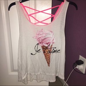 Vibrant Pink/White, Cross Back Tank