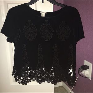 Black Lace Crop Shirt