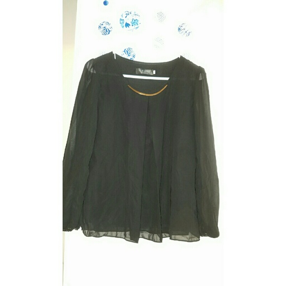 Sheer Black Layered Blouse w/Gold Embellishment
