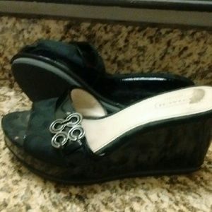 Black Coach Signature Wedge Sandals