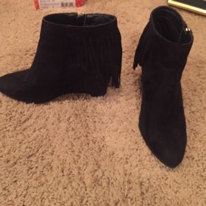 Fringe black booties