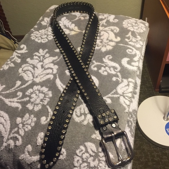 Handmade genuine leather, rhinestone belt