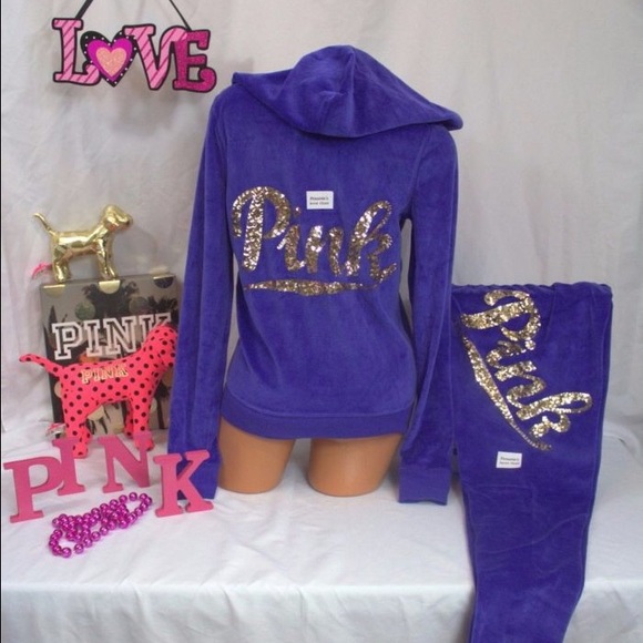 Victoria secret set bling velour zip hoodie - Picture 1 of 2