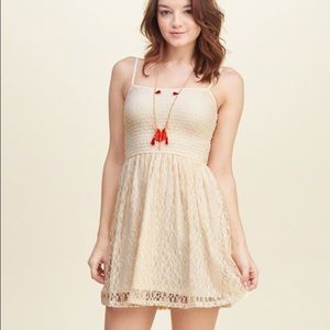 Hollister Lacy Beige Smocked Skater Dress