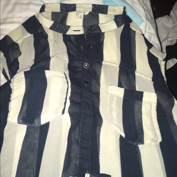 SEE THROUGH STRIPED NAVY BLUE CUT OFF SHIRT~