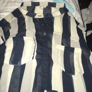 SEE THROUGH STRIPED NAVY BLUE CUT OFF SHIRT~