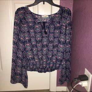 Long Bell Sleeve Colorful Sheer Top