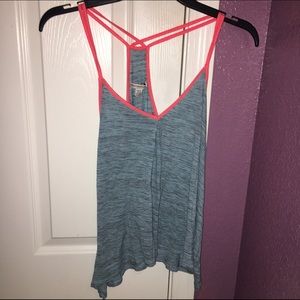Cross Back V-Neck Blue Tank