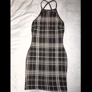 Black & White Plaid Bodycon Business Dress