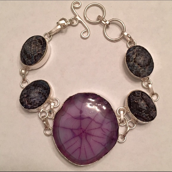 Purple Dragon Vein & 925 Silver Overlay Bracelet - Picture 2 of 4