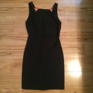 Black and coral accent dress form fitting