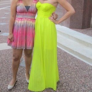 Neon yellow pleated maxi dress