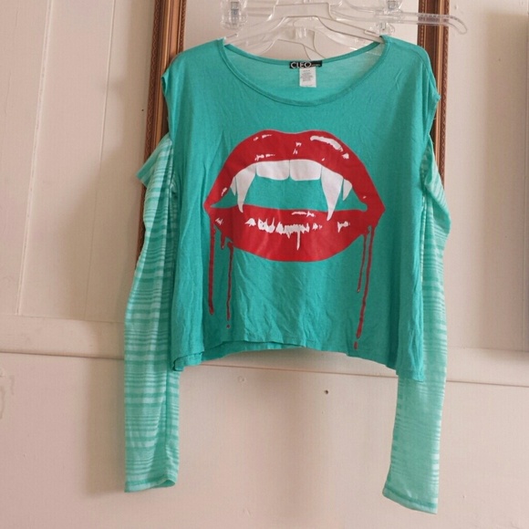 Host pick! Cold shoulder vampire teeth top! - Picture 2 of 2