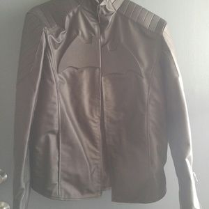 Black leather coat bat man symbol