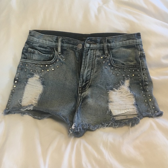 high waisted studded Jean shorts