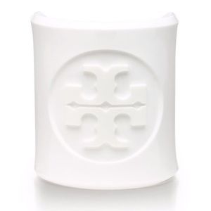 Tory Burch White Logo Resin Reva Cuff Bracelet