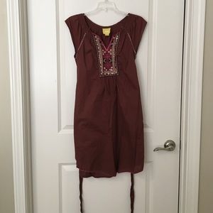 Brown Beaded Cotton Dress by Maeve (Anthropologie)