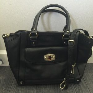 Black faux leather tote