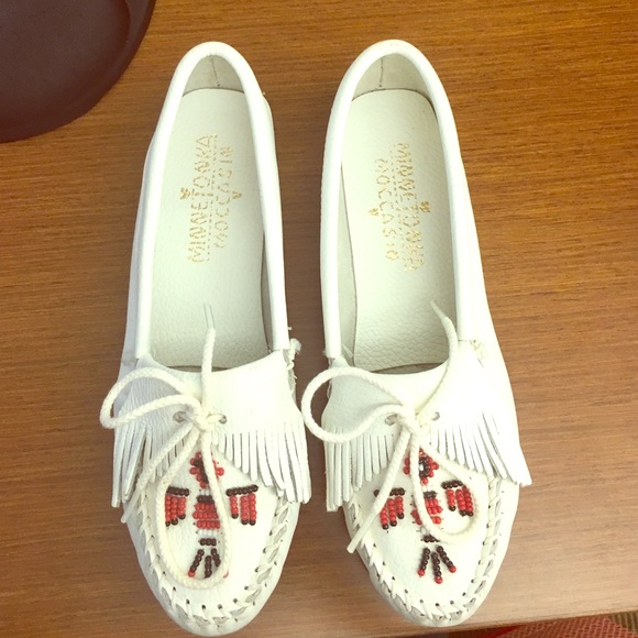 White Minnetonka Moccasins
