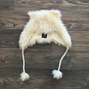 Fuzzy white animal hat with ears
