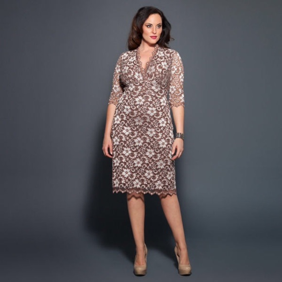 Kiyonna Scalloped Boudoir Lace Dress-Cafe Size 1X