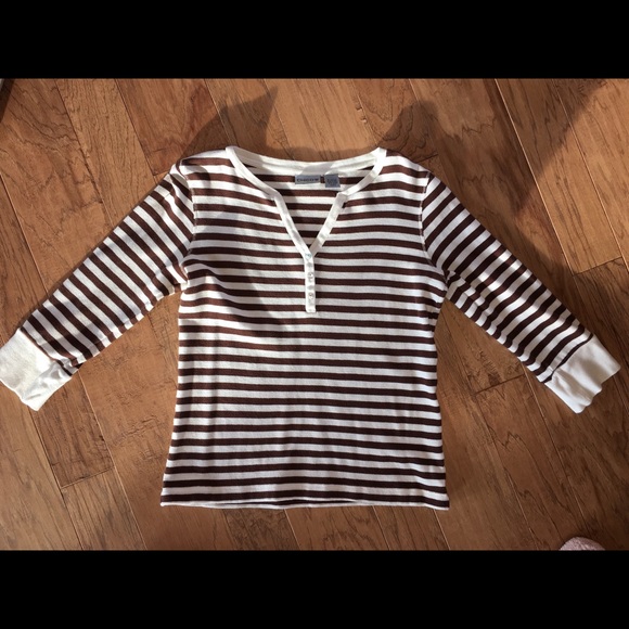 Chicos 3/4 sleeve cotton and spandex striped top.