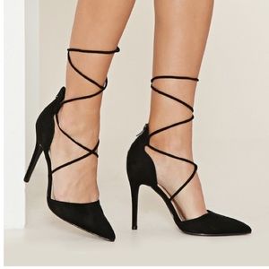 Lace up pointed toe pumps