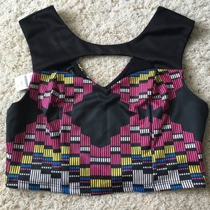 Bebe crop color block top L NEW with tag