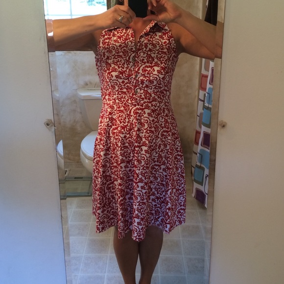 Red & white print summer dress