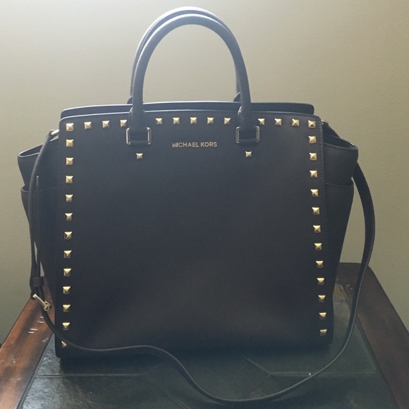 Michael Kors Large Chocolate Studded Selma Handbag