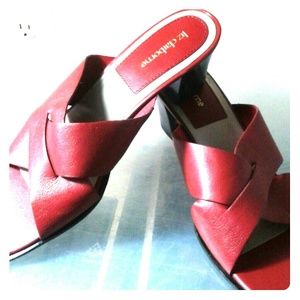 Red leather mules