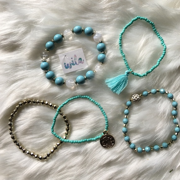 Wila Turquoise Blue Stretch Bracelet Set of 5 - Picture 2 of 4