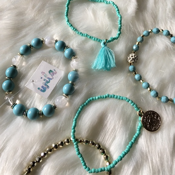 Wila Turquoise Blue Stretch Bracelet Set of 5 - Picture 3 of 4