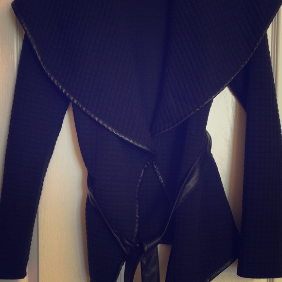 SOLD Navy wrap coat with faux black leather belt