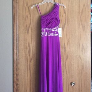 NWT Purple jeweled one shoulder prom dress!