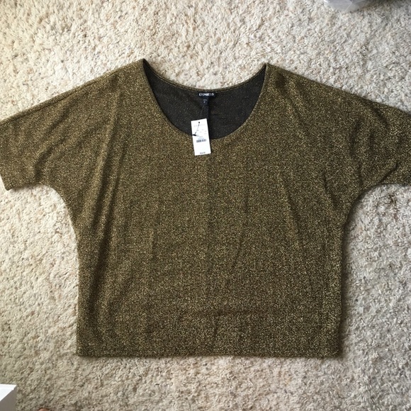 Express Flowy gold metallic top L NWT