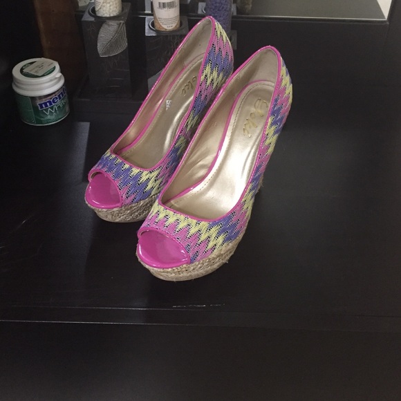 Pink,purple yellow heels