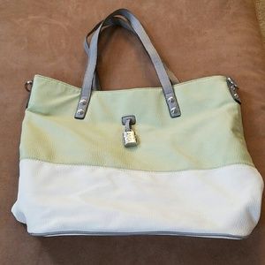Jessica Simpson green and white tote bag