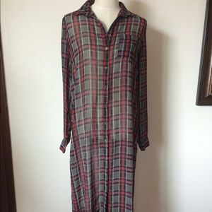 Sheer Sexy Plaid Print Side Split Dress