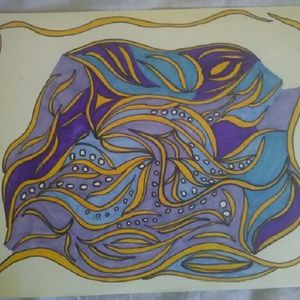 Blue abstract art on paper using sharpies