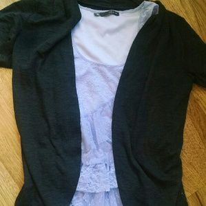 Maurices lavendar ruffle tank & black cardigan