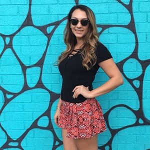 Black lace up top & shorts